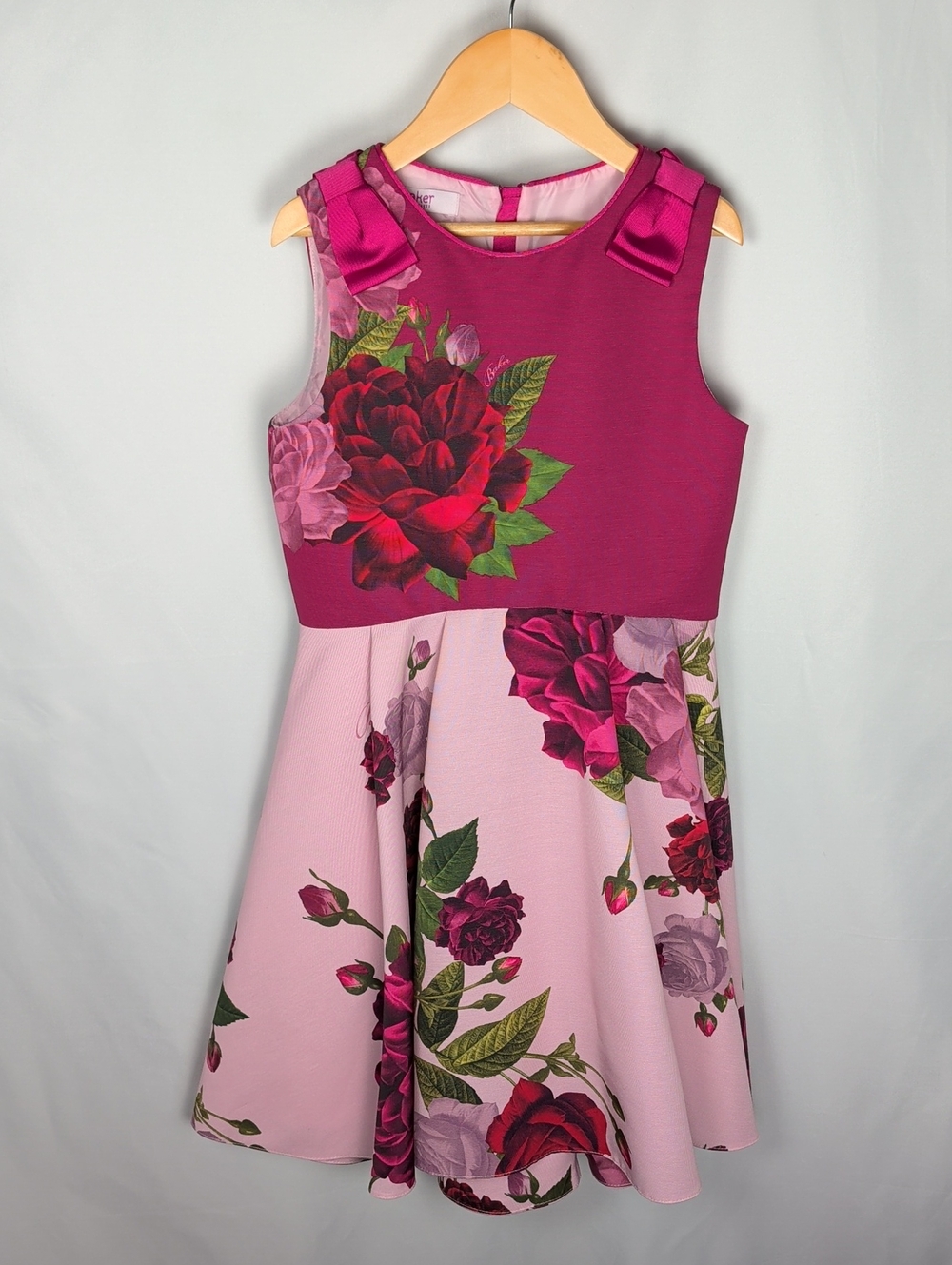 Baker By Ted Baker Girls Floral Fit & Flare Dress in Fuchsia and Light Pink 11UK